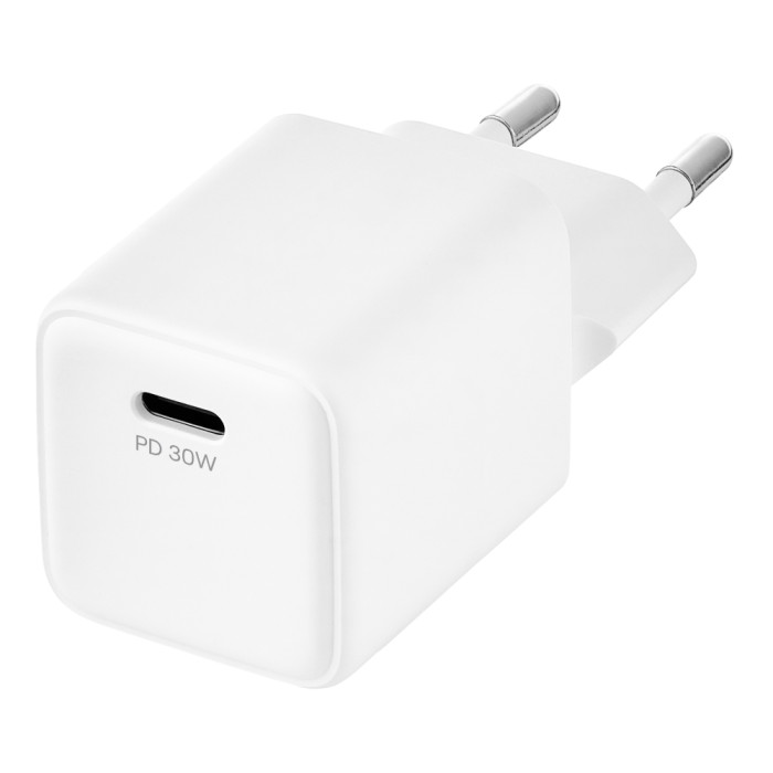 Cетевое зарядное устройство uBear Bridge USB-C, 30 Вт, GaN + Super Fast Charging, белый